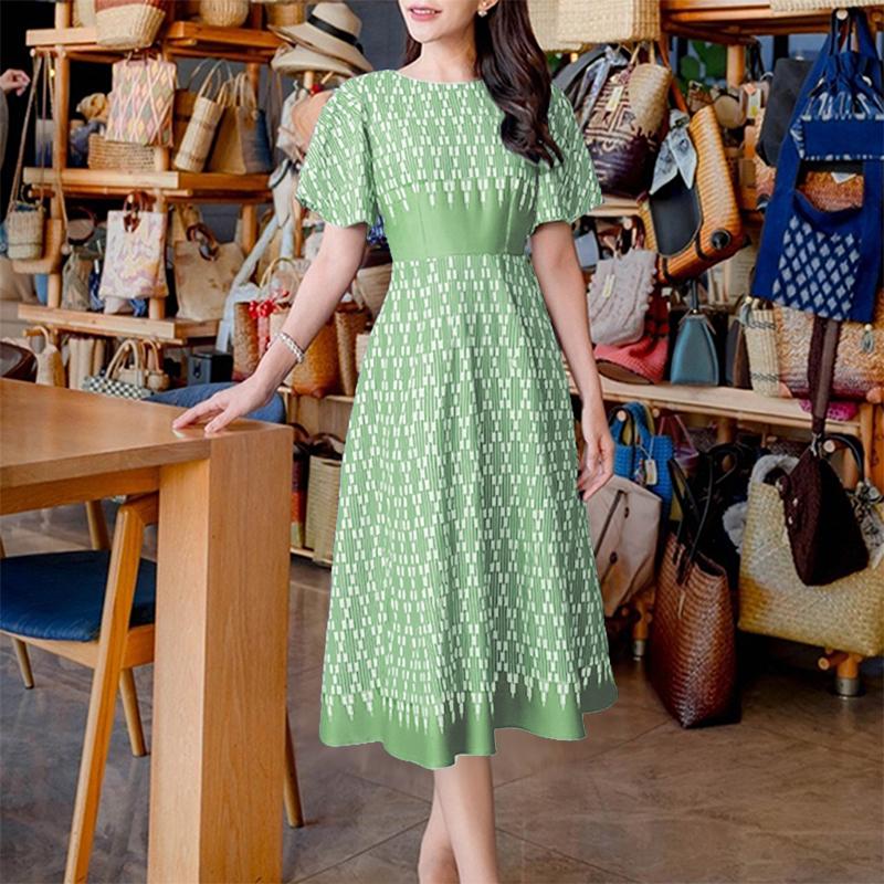 ZANZEA Women Casual Round Neck Loose Short Sleeve Print Dress Summer