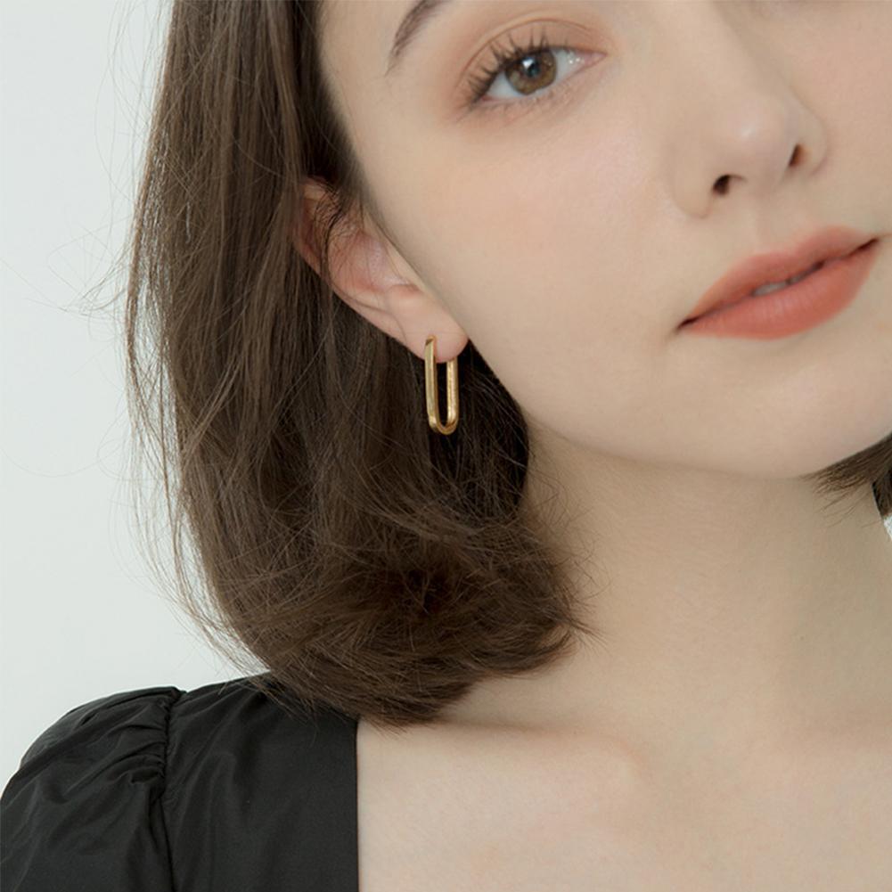 Geometric Square Earrings Hoop Earrings Rectangular Lock Buckle Pierced Ear Fashionable Jewelry Accessories Delicate Wear Ear For Party