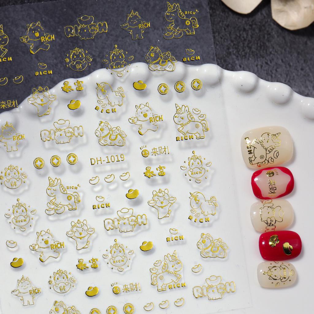 Cartoon New Year Pony Nail Stickers Nail Decorations Accessories Year Of The Horse Nail Appliques Art Sticker DIY Nail Stickers