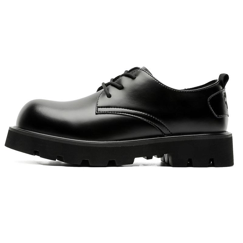 Derby shoes cow suede leather big head shoes thick sole low top rhubarb boots soft sole anti-slip moisture 38 чёрный