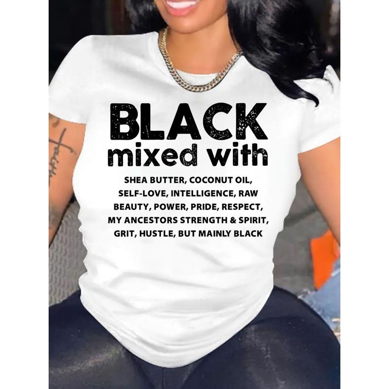 

European Size Letter Print Crew Neck T-Shirt, Short Sleeve Casual T-Shirt For Spring & Summer, Women s Clothing 4XL