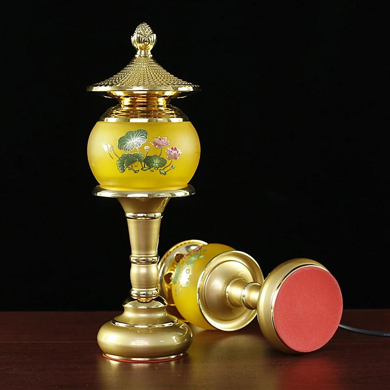 2pcs Colorful Crystal Lotus Simulated Candlestick with Colorful Glass for Household Shentai Power Supply Feng Shui Buddhism