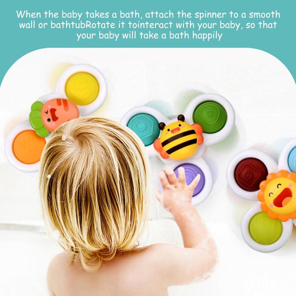 Pack of 3 Baby Fidget Rotating Bath Toys - Colorful Windmill Spinner for Sensory Learning and Bathtime Fun