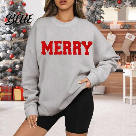 Monogram Print Sweatshirt Woemn O Neck Mid Length Loose Pattern Top Elastic Cuffs And Hem Hip