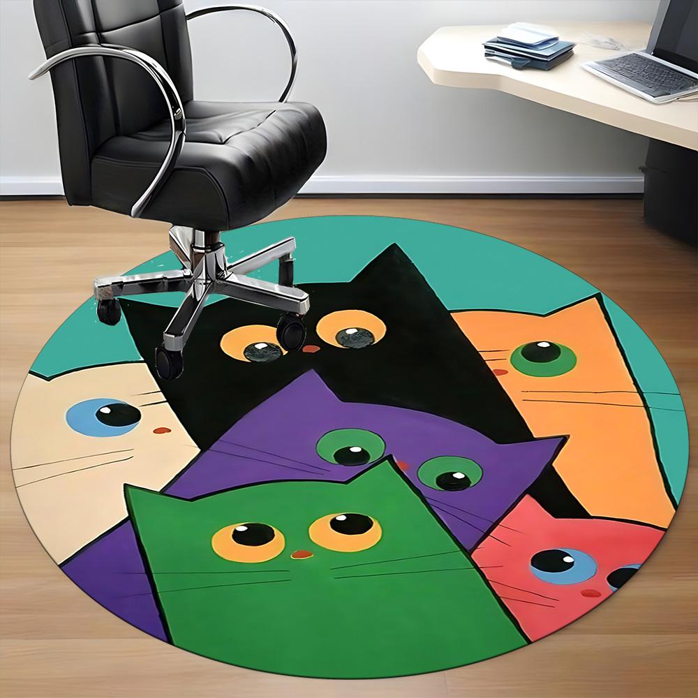1pc Colorful Cats Office Round Area Rug, Under Office Chairs Bedroom Living Room Home Decor, Room Deco