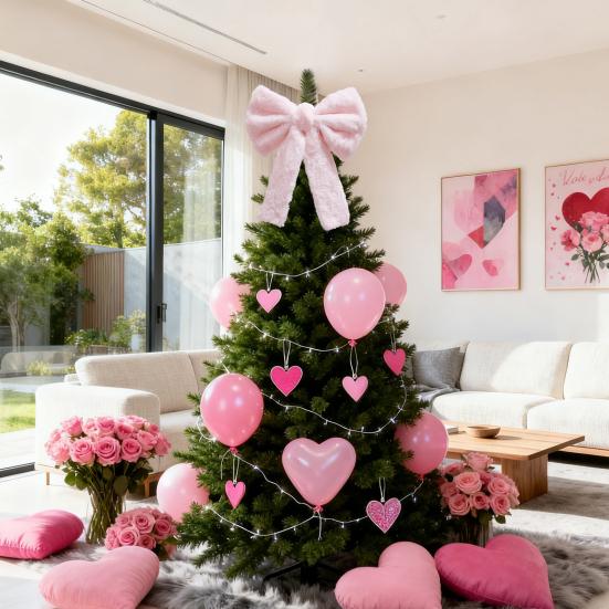 Large Pink Fluffy Bow Valentine's Day Decor for Gift Wrapping Christmas Tree Topper Cute Romantic Wall Door Decoration