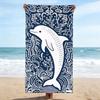 Beach Towel Navy Blue White Dolphin Wave Print Quick Dry Sand Free Pool Towel Tropical Ocean Coral Pattern Absorbent for Summer