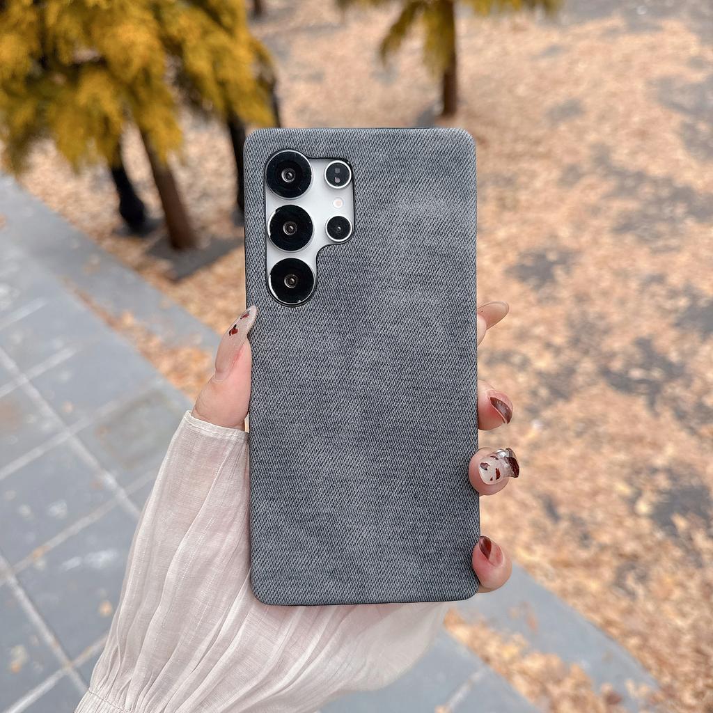 Gewaschene Farbe Denim Jeans Rahmenlose Hülle Für Samsung S25 S24 S23 S22 Ultra Mode Matt Schlank Leder Stoßstange Handy Rückseite