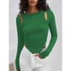 Spring and Autumn Women's Hollow Irregular Round Neck Knit Long Sleeve Sexy Fashion Top