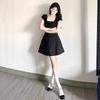 Square Collar Pure Desire Style Black Dress Women's New Summer Waist Temperament Design Sense Short A-shaped Small Black Dress