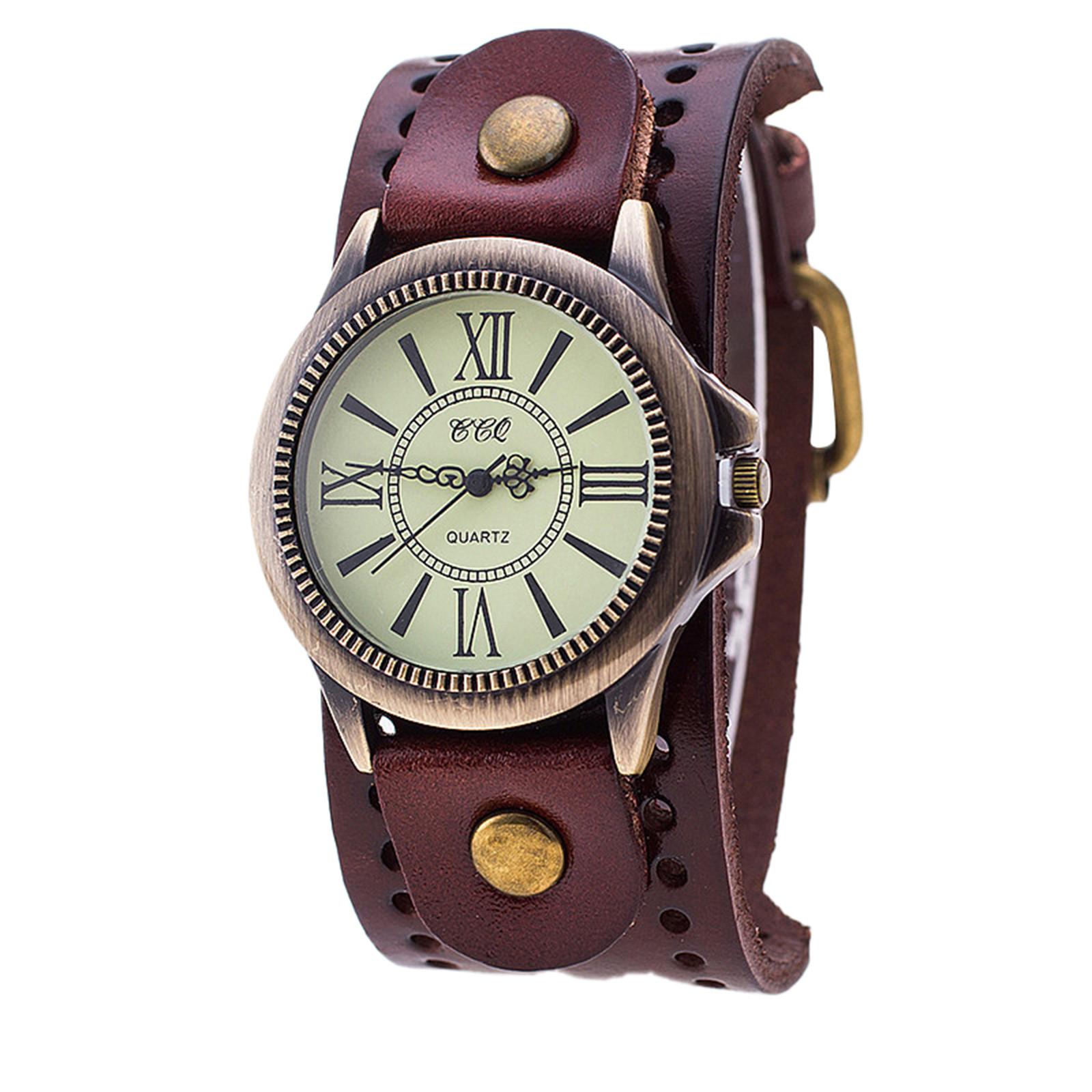 

Часы из воловьей кожи в стиле панк, римский шрифт, кварцевые часы, мужские и женские повседневные часы, фирменные кожаные винтажные часы, мужские и женские наручные часы, кварцевые One Size