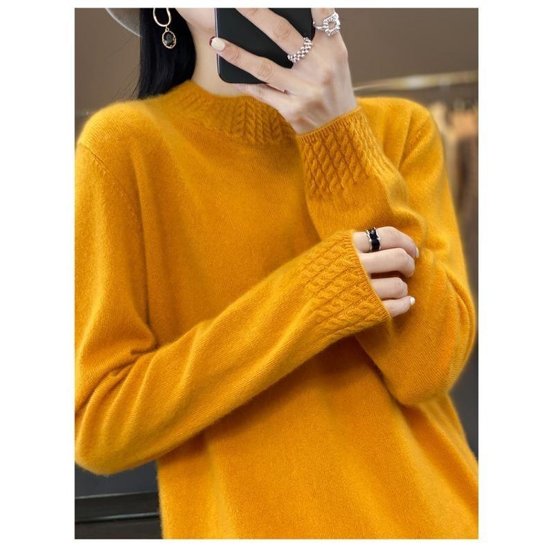Fashion Long Sleeve Loose Knitted Sweater for Women Half High Collar Base Autumn Winter Pullovers Sweaters Women Casual Solid Ladies Knitwears 2374