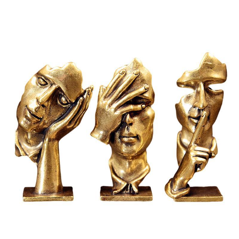 1/3Pcs Brass Abstract Face Sculpture Desktop Decoration Modern Art Statue European Style Figurine Home Office Decor Ornaments