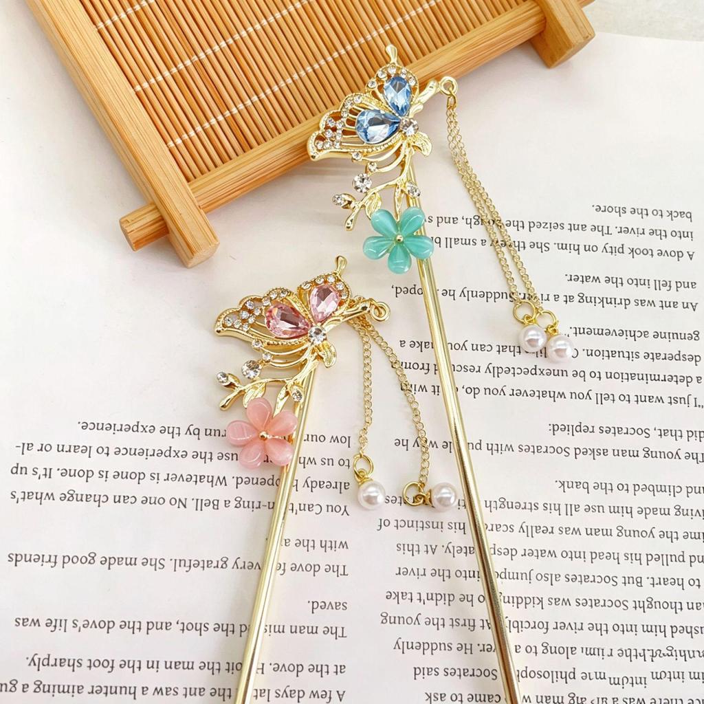 Ancient Butterfly Hairpin: Chinese Tassel Updo Accessory for Hanfu