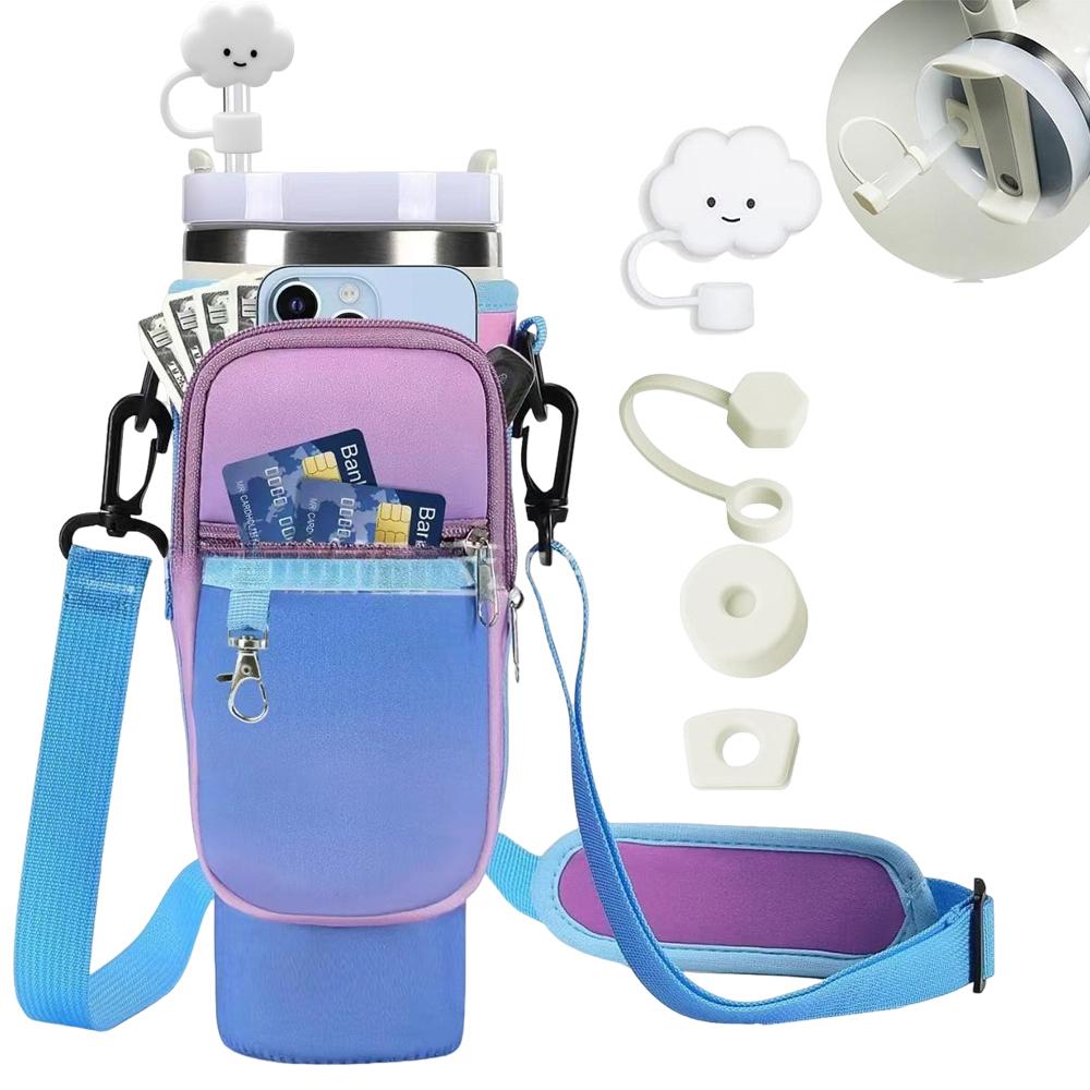 

Water Bottle Carrier Bag for Stanley 40oz Tumbler with Phone Pocket Strap and Accessories Straw Cover and Spill Proof Stopper