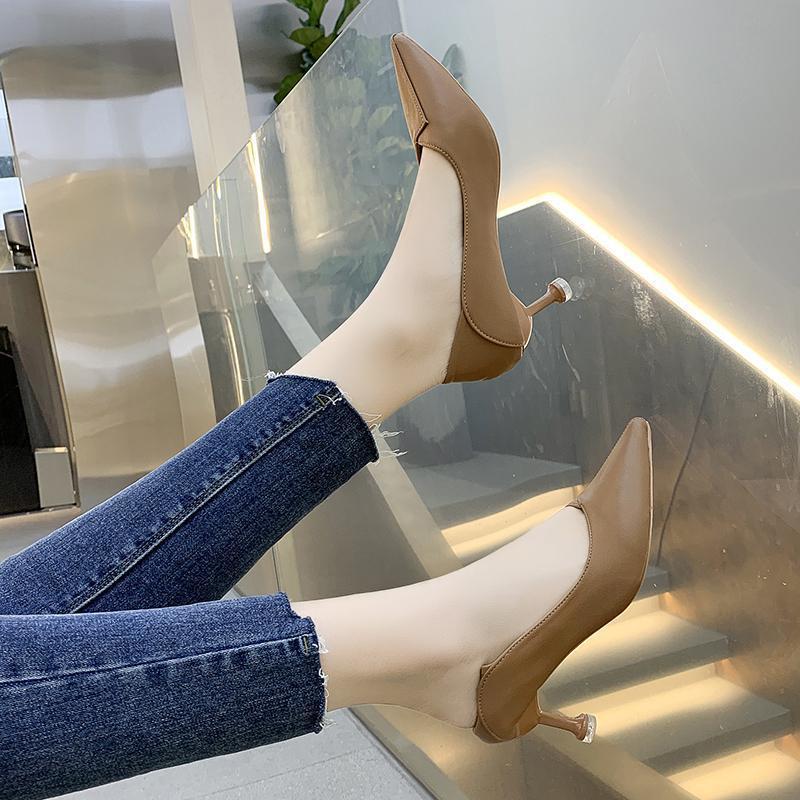 2025 Spring and Summer New High Heels Women's Versatile Women's Shoes Light Mouth Thin Heel Pointed Single Shoes Professional Work Single Shoes