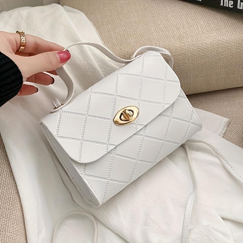Chic Quilted Crossbody Bag for Women Adjustable & Detachable Strap, Twist Lock Closure Versatile for Casual & Formal Occasions, Crossbody Purse,