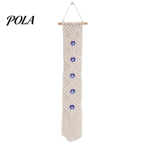 Handcrafted Cotton Rope Tapestry Boho Evil Eye Tapestry, Braided Wall Hanging Turkish Home Protection Decor Blue for Living Room Bedroom Nursery