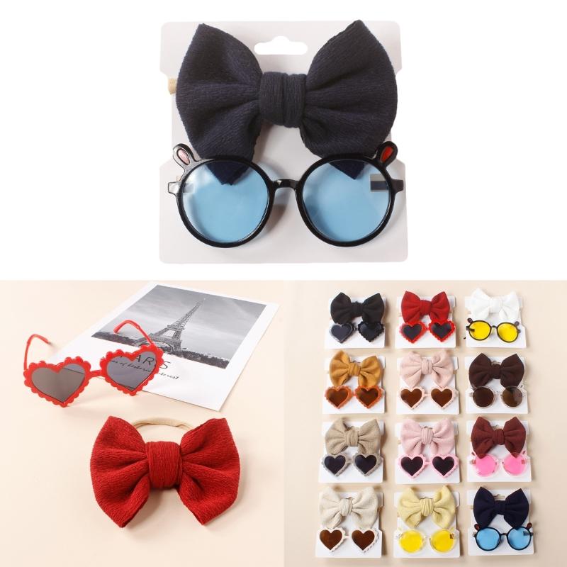 Baby Girls Headband Sunglasses Decor Kit Children Kids Supplies Seaside Beach- Accessories Bows Hair Band & Sunglasses