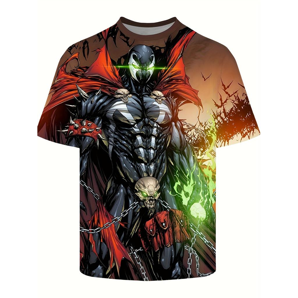 Men's 3D Printed Cartoon Character T-shirt Summer Trend Short Sleeved Eye-catching Street Style Loose Round Neck Breathable