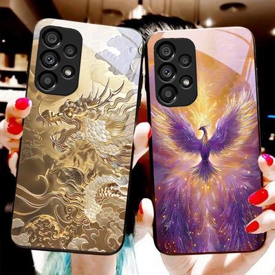 Goldener Phönix Für Samsung Galaxy S10 20 Plus 21 FE 22 23 24 FE 25 Ultra Schwarz Gehärtetes Glas Handyhülle Hartschale