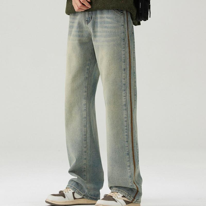 Pantalones Casuales Rectos Sueltos Retro con Aspecto Desgastado de Estilo Americano para Hombre de Primavera y Otoño