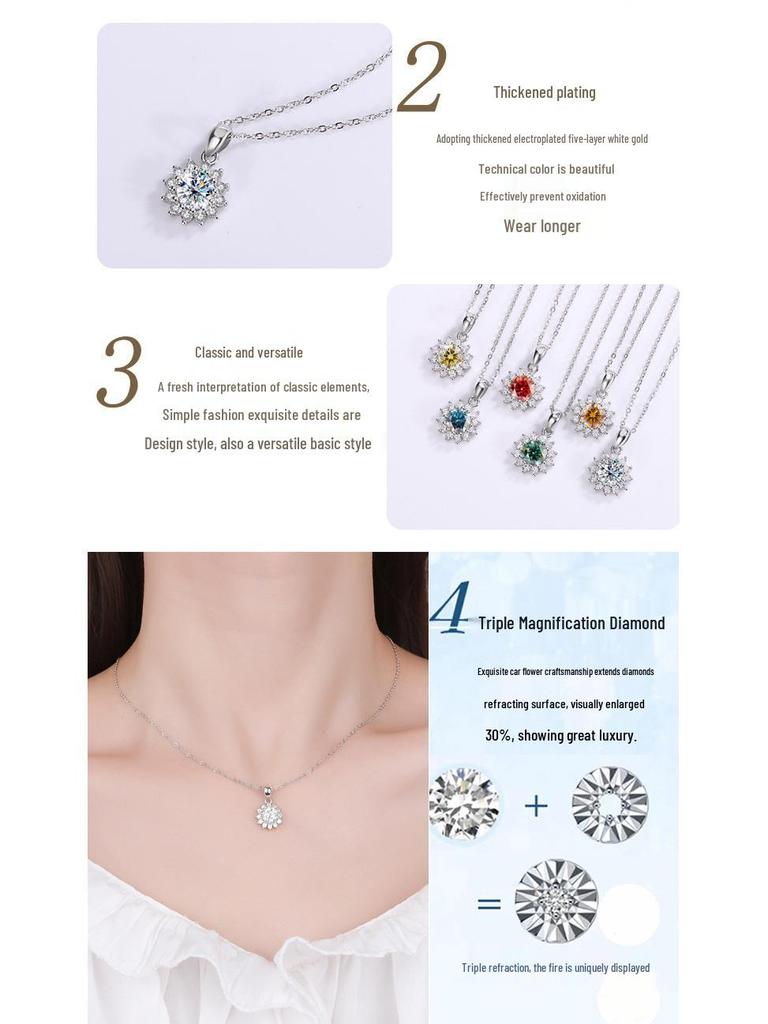 Κολιέ Ηλιοτρόπιο από Ασήμι 925 Sterling με Μοϊσανίτη και Μεγάλο Κρεμαστό Διαμάντι