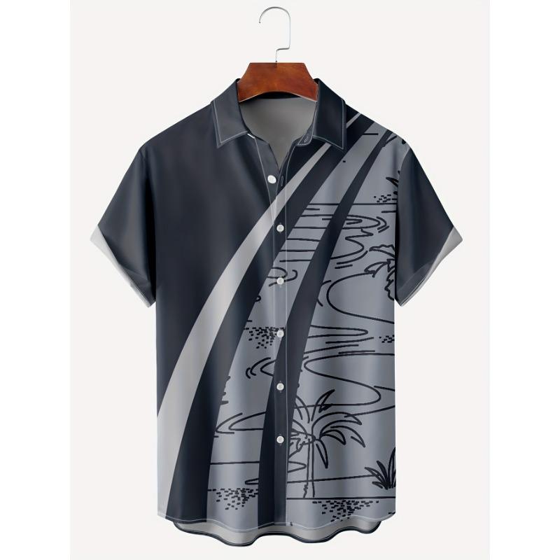 New Hawaii Men's Vintage Shirts Casual Breathable Short Sleeve Tops Beach Party Plaid Tops Short Sleeve Men's Clothing
