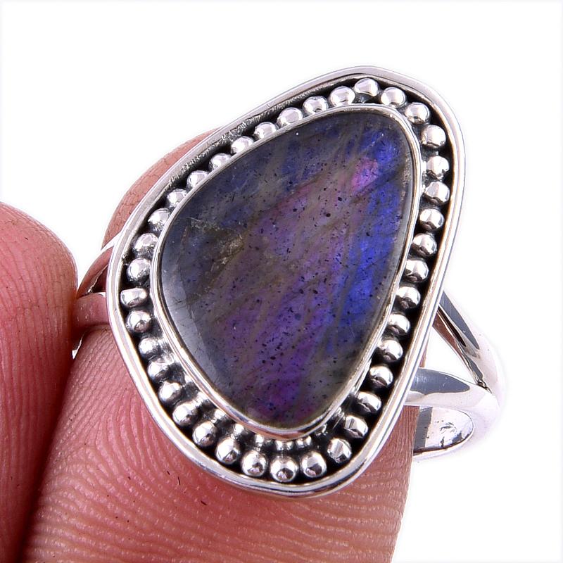 

Natural Labradorite Gemstone Handmade 925 Solid Silver Jewelry Ring Size 8 t2i34