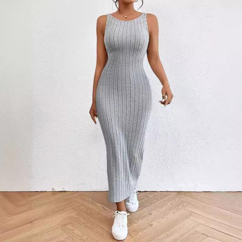 GMXIA Spring Summer Sleeveless Halter Long Dress Sexy Wrap Hip Waist Knit Dress