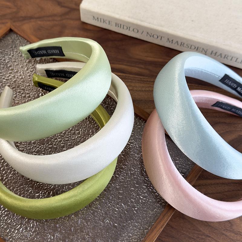 Spring/summer New Bright-coloured Satin Headbands 4cm Wide-Brimmed Sponge Hair Band Woman Temperament Hair Hoop Hair Accessories
