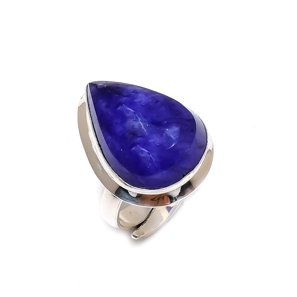 Wunderschöner verstellbarer Ring aus 925er Sterlingsilber mit blauem Saphir - Passend für US-Größen 6 bis 11 - Handgefertigter Boho-Schmuck für Damen & Herren, Geschenk für sie