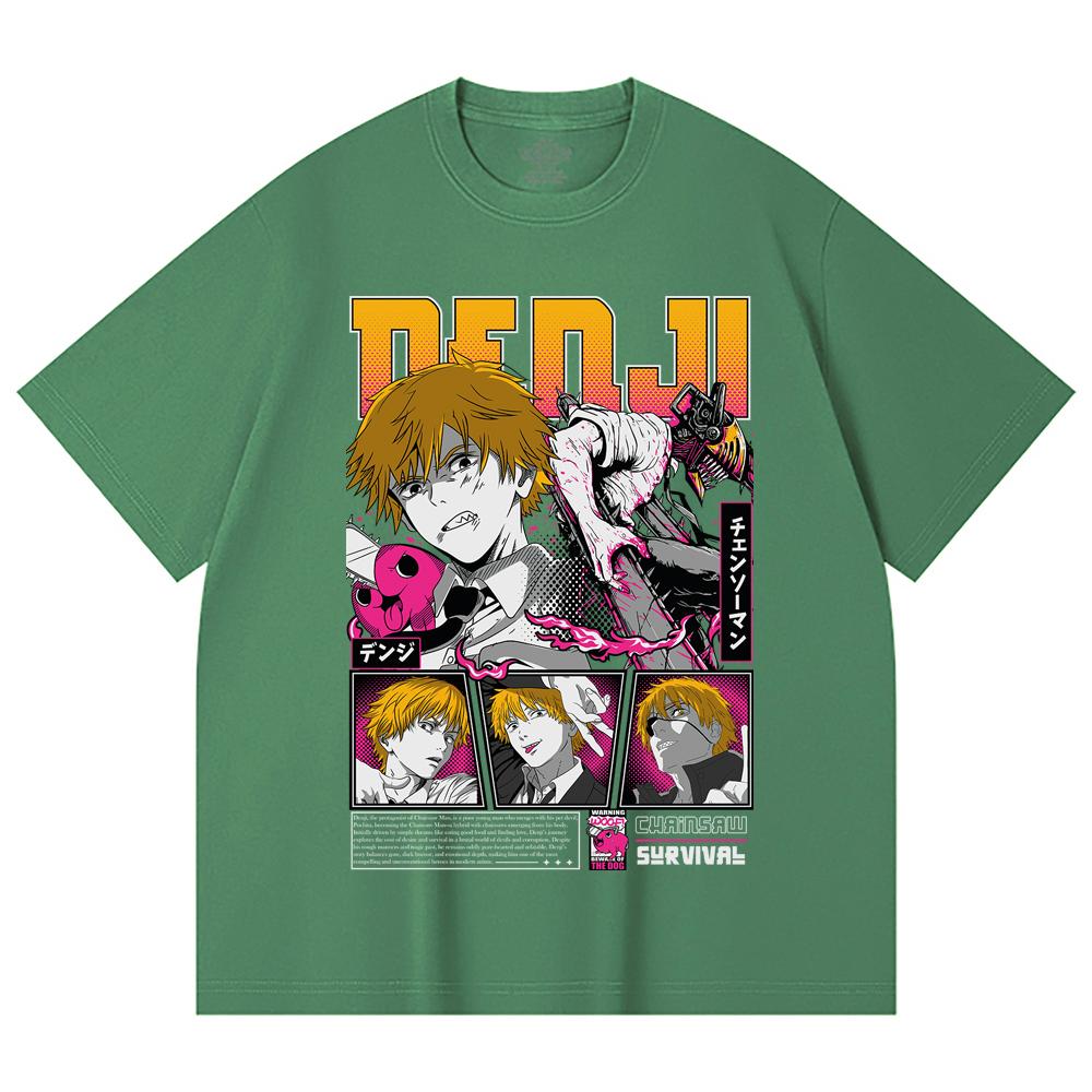 230 Gsm 100% Cotton Chainsaw Man V35 Denji Pochita Print Unisex Heavy Cotton T Shirt