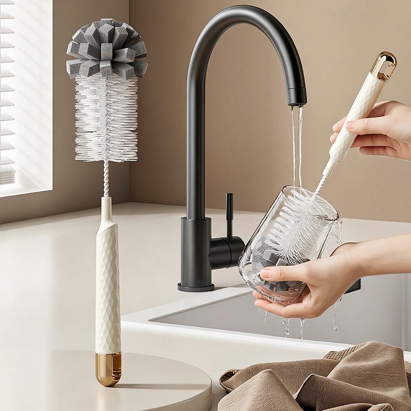 2 In 1 Long Handle Sponge And Brush Cup Cleaner, Heavy Duty Plastic Bottle Scrubber For Kitchen, Baby Bottle And Thermos