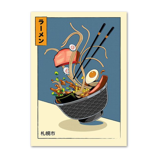 Japanese Food Poster Funny Ramen Noodles Sushi Kitchen Wall Art Print Canvas Painting Pictures for Restaurant Home Decor Cuadros