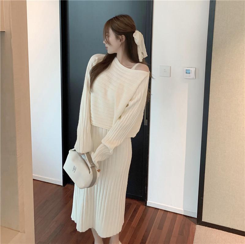 Pullover Sweater Knitted Sling Dress Set