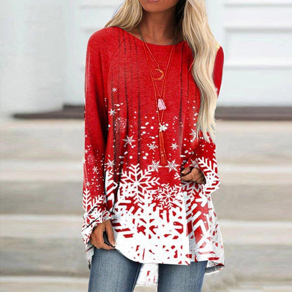Women Fashion Casual Long Sleeve Print  Loose And Comfortable Tops