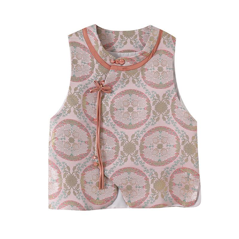 

Spring Crepe Top Pavilion Jacquard Wear Crew Neck Sleeveless Jacquard Vest M [Recommended below 50kg]