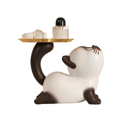 

Siamese Cat Statue Candy Bowl Multi-Functional Key Trinkets Jewelry Organizer Dish Holder Home Office Desktop Decoration Ornament C