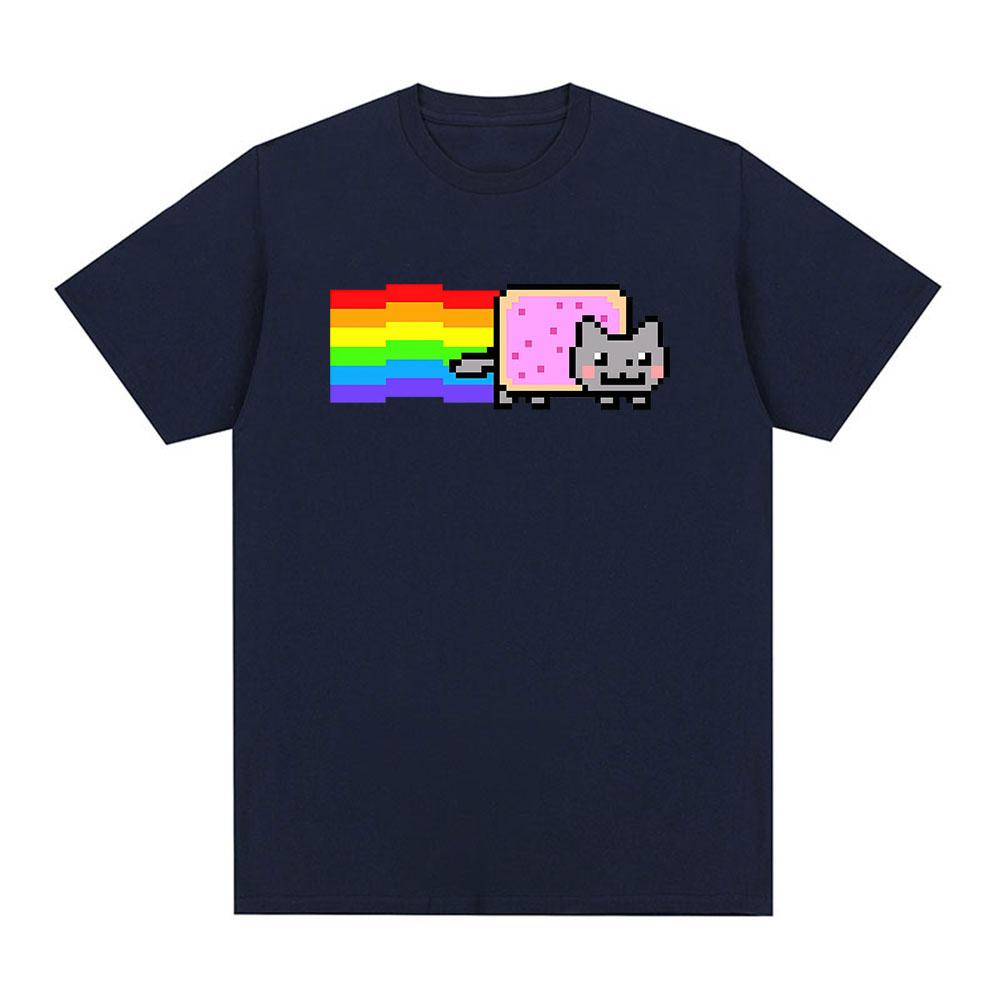 Kawaii Nyan Rainbow Cat Funny Meme Tshirt Unisexs Unisex Clothing Fashion Casual Cotton Tshirts Harajuku Short Sleeves T Shirts