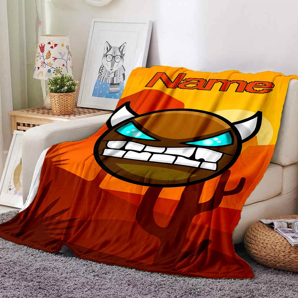 Customiz Name Personality Geometry Dash Blanket Soft &Warm Sofa Office Bed Travel Lunch Break Blanket, Gift Suitable All Seasons