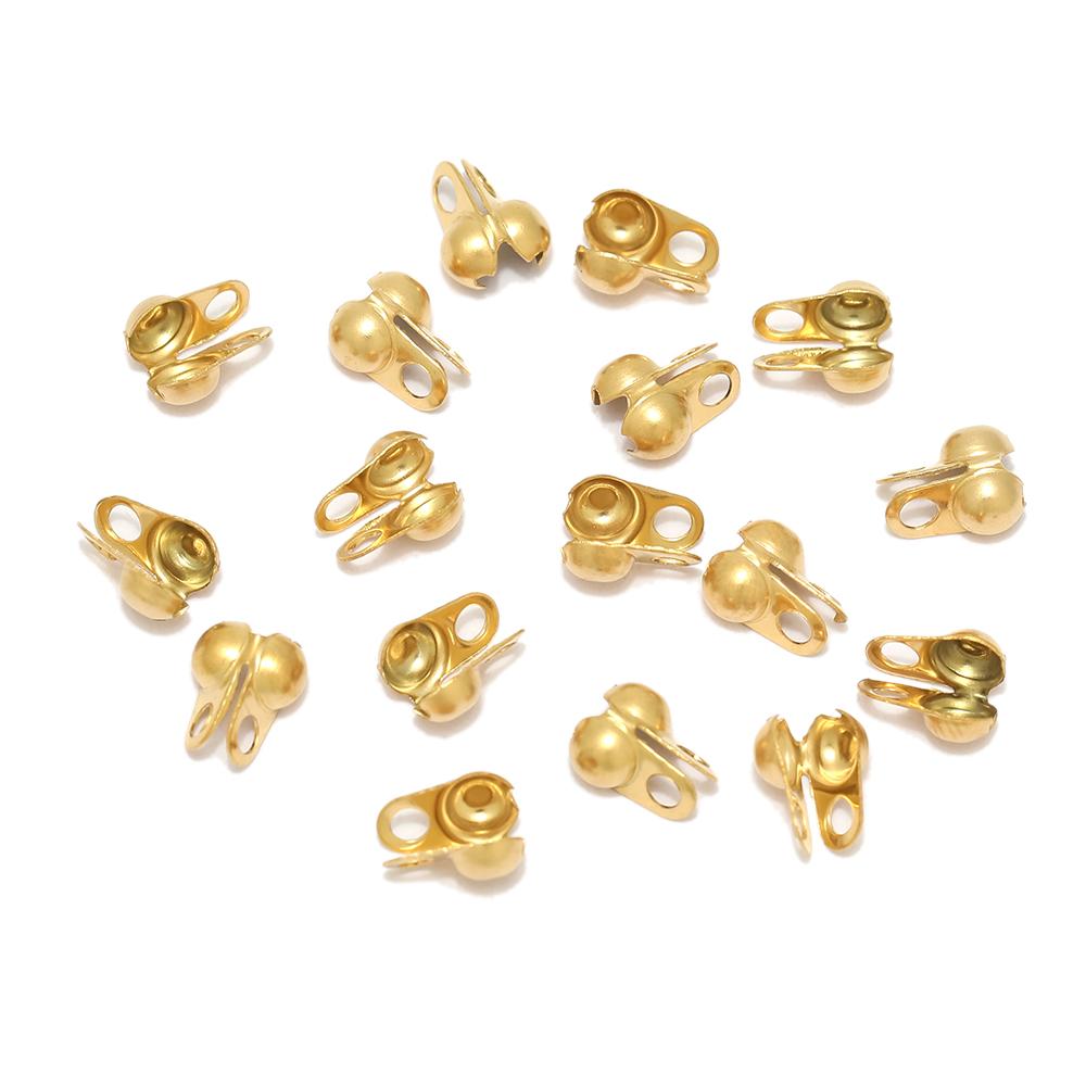 50-100pcs Gold Fitting Stainless Steel Ball Chain Calotte Crimps Beads Connectors End Clasps for DIY Bracelet Necklace Making
