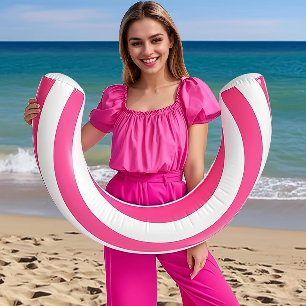 1Pc/2Pcs Inflatable Arc-Shaped Pool Float - Waterproof, Durable, And Safer PVC Pool Float, Suitable For Summer Entertainment, Tropical Beach Design