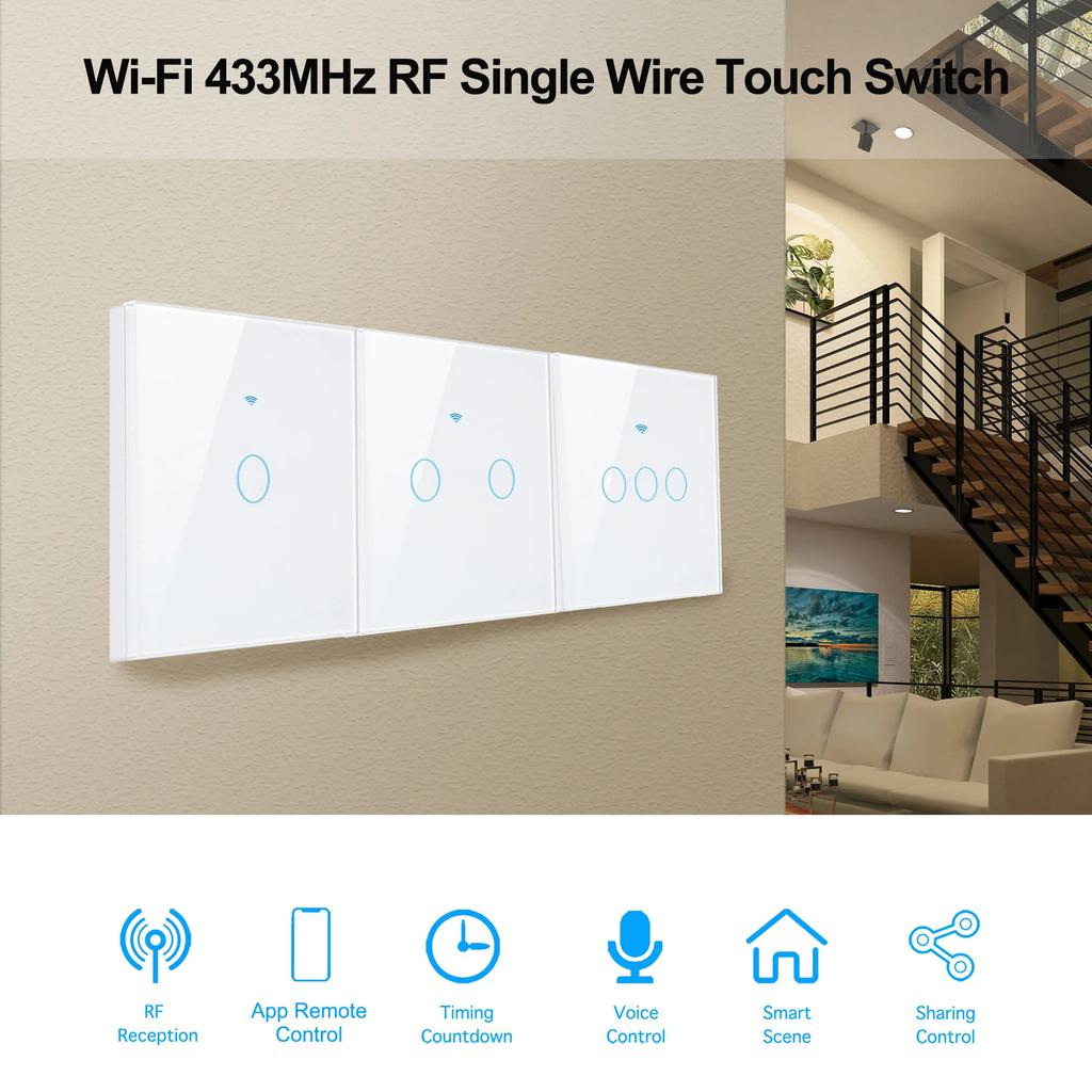 WiFi Smart Switch EU Light Wall Touch Switch 220V No Need Neutral Wire Tuya Smart Life Work with Alexa Google Home 1/2/3Gang