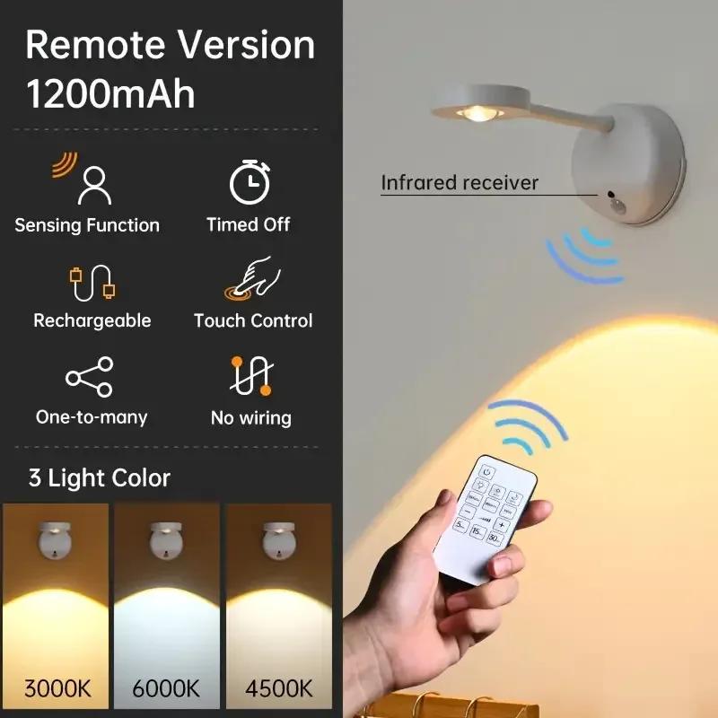 USB Rechargeable Intelligent Human Sensing Wireless Wall Light Dimmable Led Spotlight For Lighting Paintings Pictures