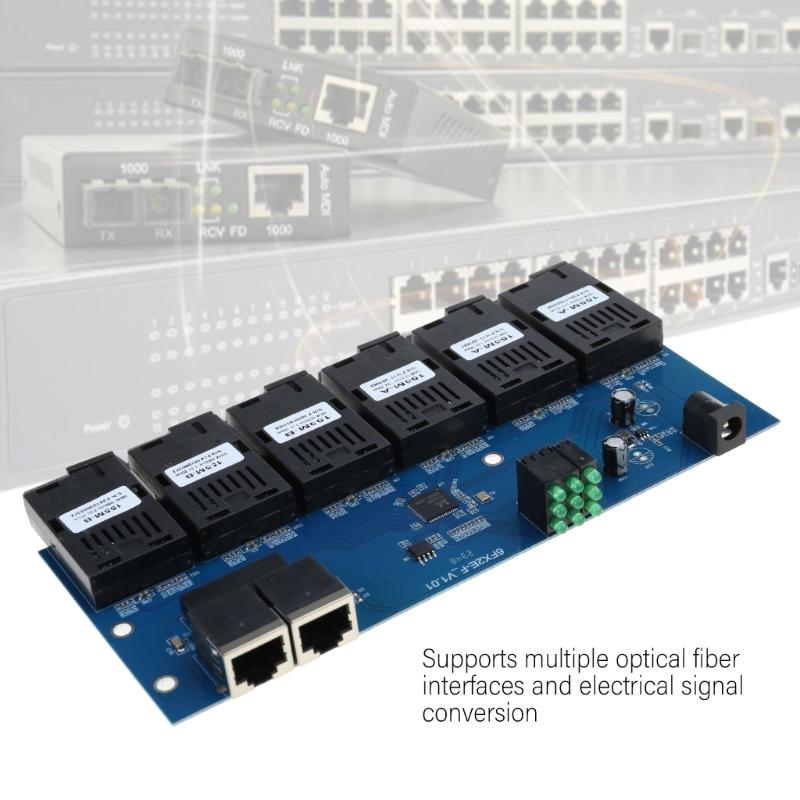 100M PCBA Board Fiber Optics Media Converters 2 RJ45 to 6SC Optics Connection 1310nm/1550nm 3A+3B Port 20KM Ethernet