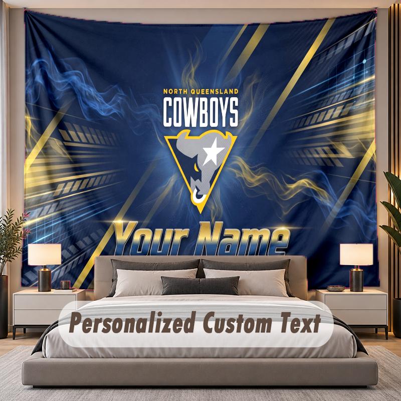 Custom Name Text Tapestry North Queensland Cowboys Personalized Polyester Wall Tapestry For Bedroom And Room