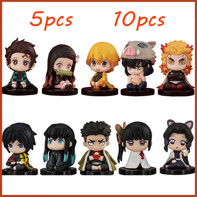 Anime Demon Slayer Figure Toy - Kimetsu No Yaiba Q Version - Sitting Tanjiro Nidouzi Inosuke Zenizu PVD Figurine Model Doll Gift