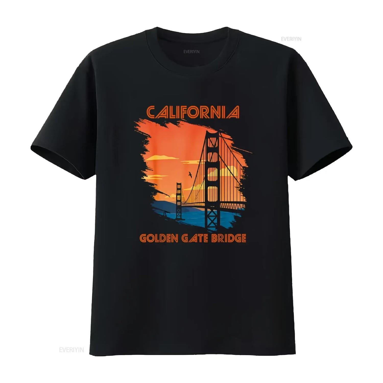 

Golden Gate Bridge in California San Francisco Souvenir T Shirt vintage Washed homme Comfortable fashion Slightly streetwear XXXXXL чорний