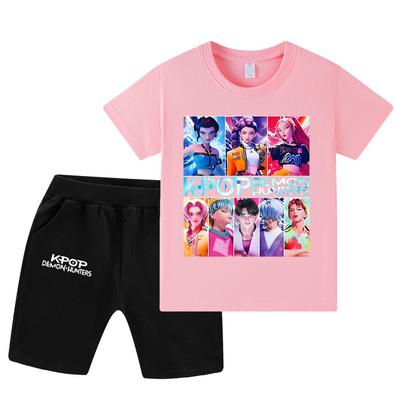 WA1230 Niños Niños Niñas Kpop Rumi Zoey Mira Sajaboys Estampado Manga Corta Camiseta Pantalones Cortos Conjuntos